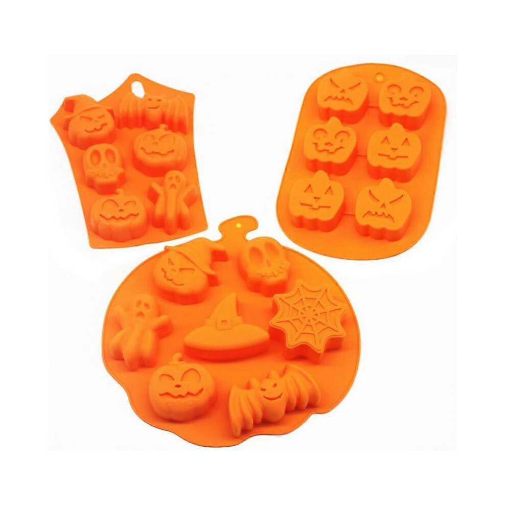 3PCS Silicone Halloween Ghost Pumpkin Baking Mold Set Non-Stick Chocolate Jelly Fondant Cake Baking mold for Party Gift