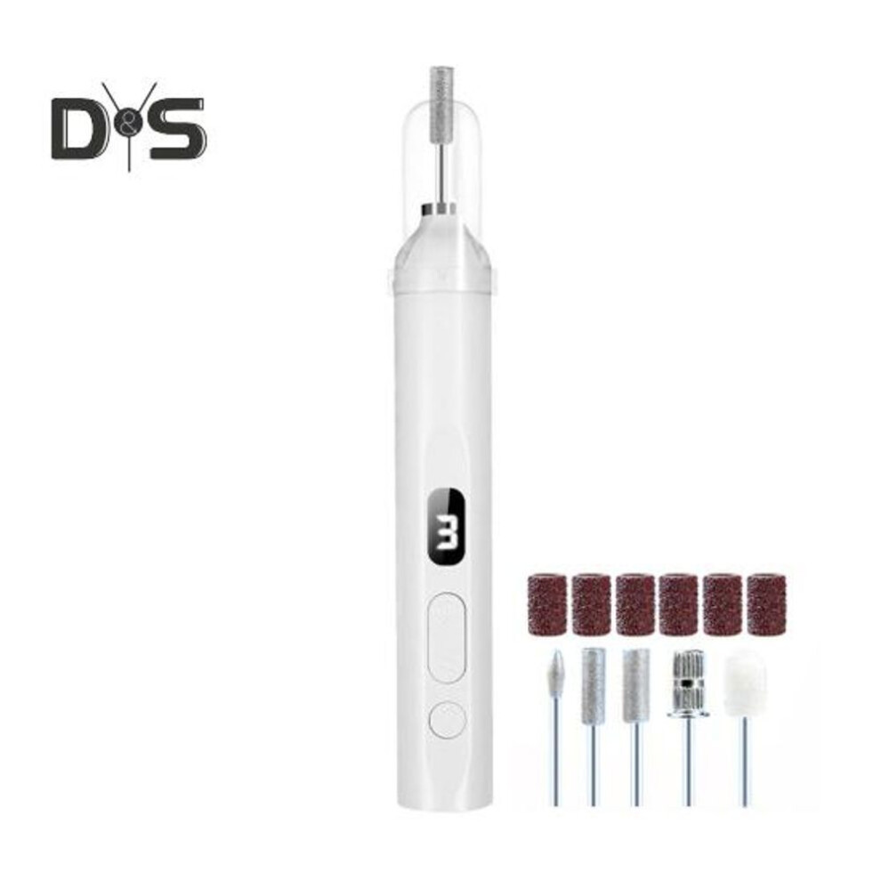 (white) Electric Nail Drill With 5 Bits Sanding Bands Digital Display Uv Nail Lamp Nail Portable Acrylic Gel Nail Polish Removal Machine Manicure Pedicure