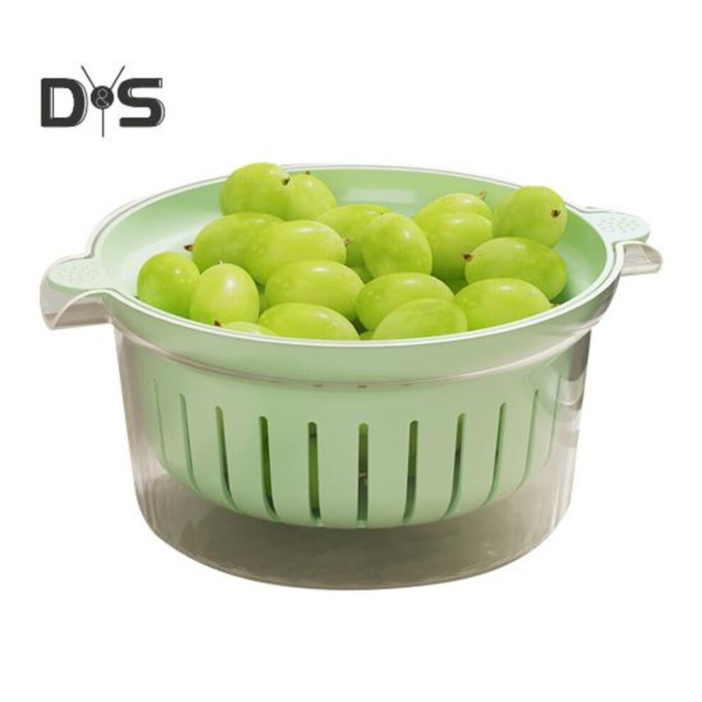 (mint green) Double Layer Sink Drain Basket With Handle Large Capacity Food Grade Bpa Free Strainer Basket Kitchen Colanders Bowl Set