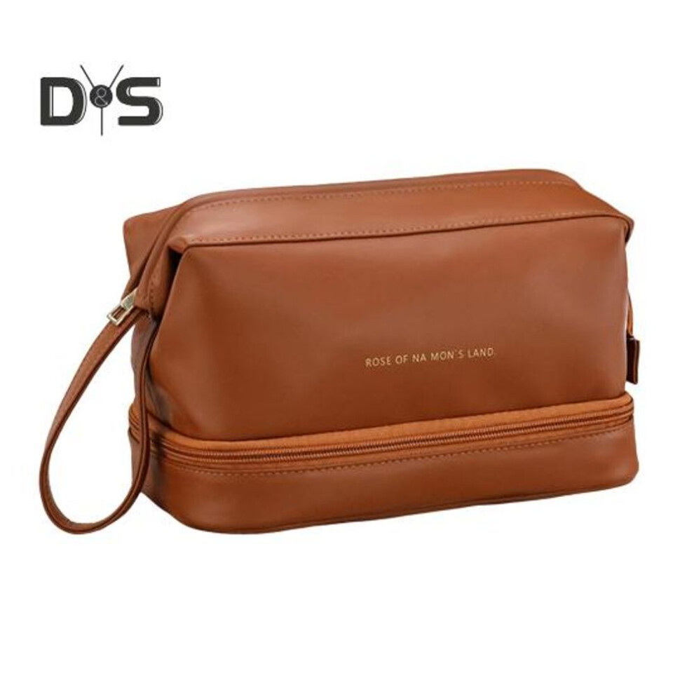 (brown) Makeup Bag Large Capacity Double-layer Waterproof Portable Travel Toiletry Cosmetic Bag Makeup Brush Organizer