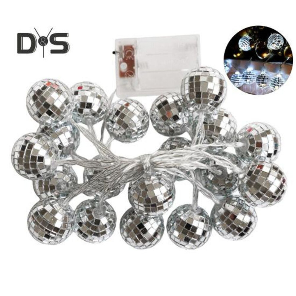 (white, 3M) LED Disco Ball String Light Christmas Tree Decorations Battery Operated Mirror LED Ball Lights Party Favors for Wedding Holiday Decor