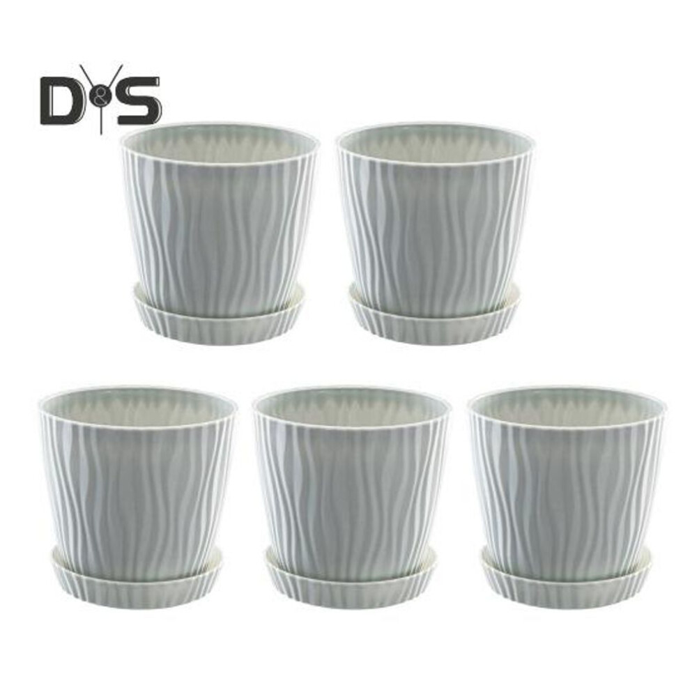 (light grey, M 5pcs) 5 Pcs Flowerpot Lightweight Plastic Plant Pots With Drainage Tray Weather Resistant Indoor Outdoor Flower Planters For Aloe Vera Orchids Succulents