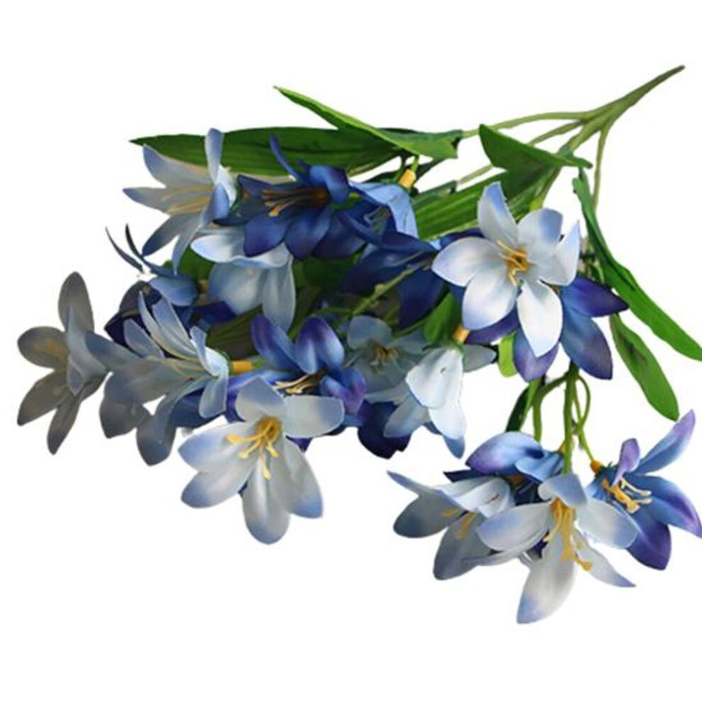 (blue) Lovely Artificial Mini Flower Bouquet Home Wedding Decor 24 Flowers On 1 Piece