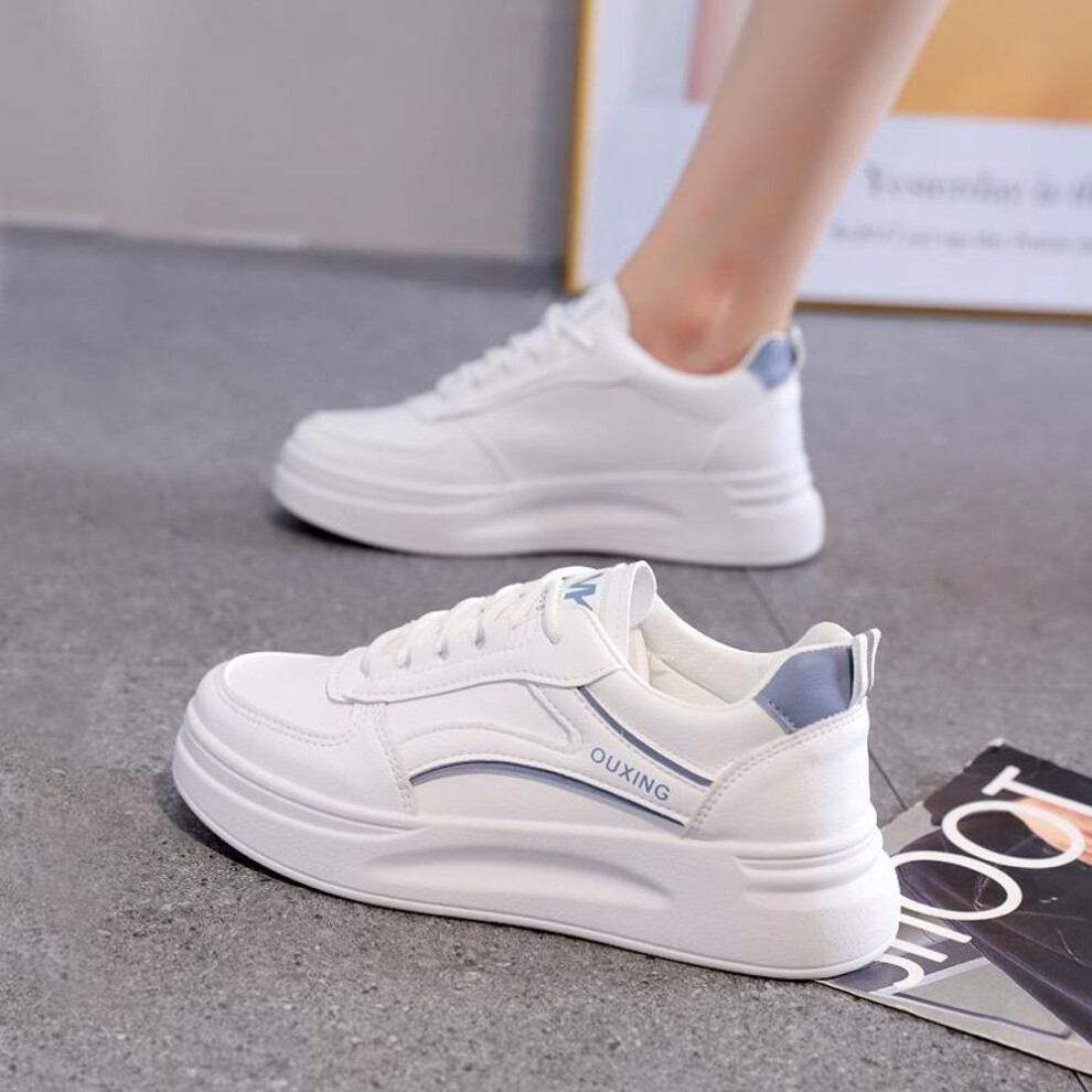 (white,blue, 40) 2025 Women's Versatile White Leather Sneakers - Spring/Autumn Casual Sports Shoes SH836