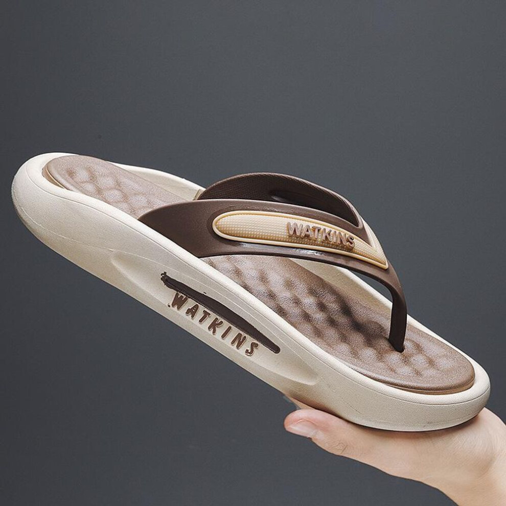 (khaki, 42-43 (Fits size 41/42)) Men's Trendy Thick-Soled Flip-Flops: Soft, Comfortable Beach Sandals for Summer