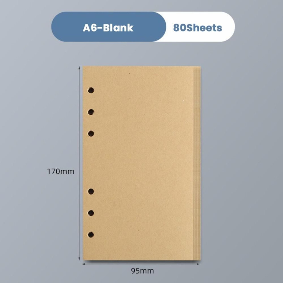 (A6-Yellow-Blank) 80Sheets A5/A6/A7 Loose Leaf Paper Kraft Paper Notepad Inside Paper  Students