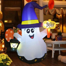 Halloween inflatable outdoor wizard ghost with hand-held light to blow up patio decoration gap