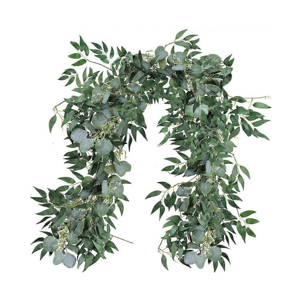 Fake Greenery Garlands Artificial Silver Dollar Eucalyptus Garland in Grey Green and Willow Twigs Garland Intertwined