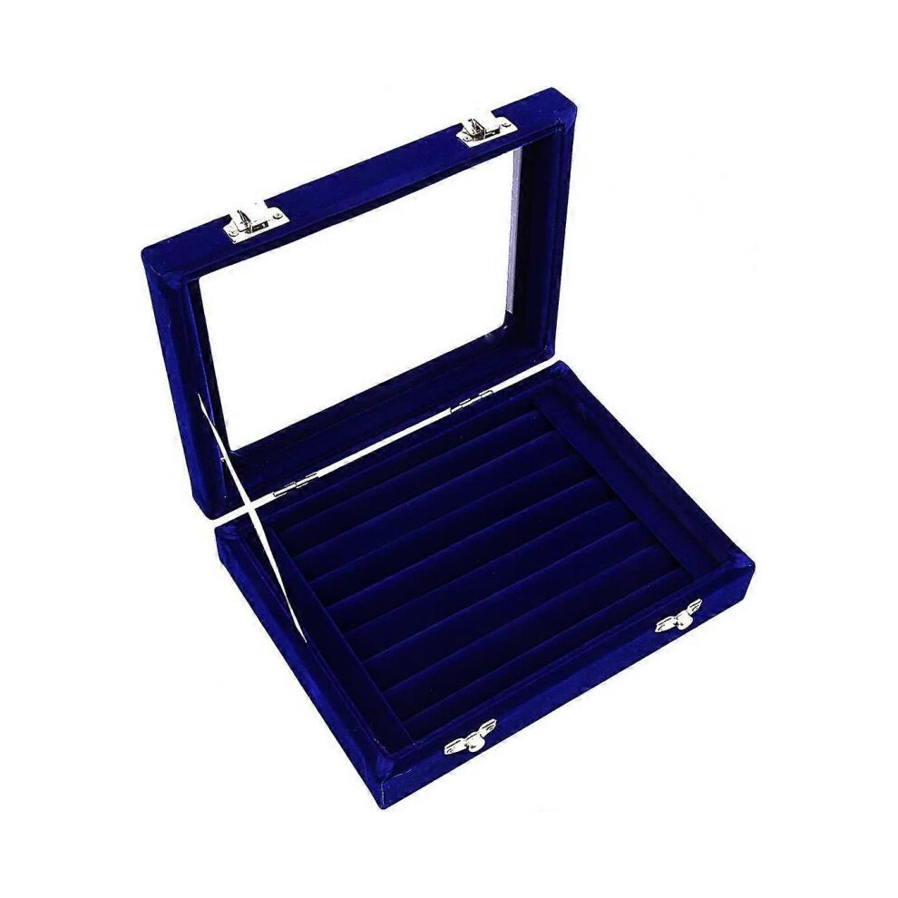 Glass Ring Jewelry Storage Box Tray Box Holder Earring Storage Box Display Blue