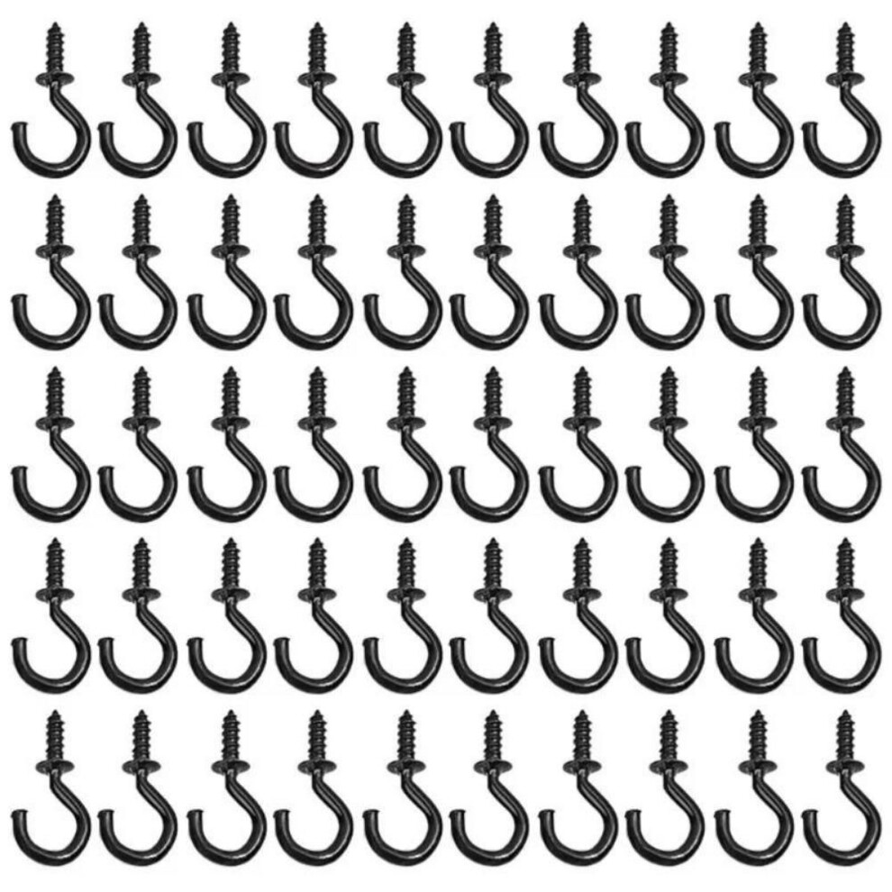 (black 50pcs) 100pcs Mini Ceiling Screw Hooks Iron Hanger for Outdoor String Lights Hanging Plants Mug Arts Decorations Cup Extend Hooks