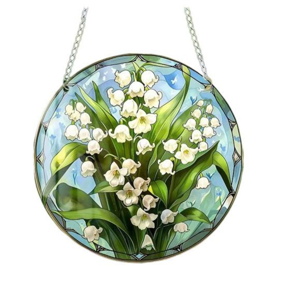 (as the picture, A) Stained Glass Flower Hanging Decoration Living Room Wall Window Hanging Floral Plants Ornament Colorful Acrylic Suncatcher Pendant