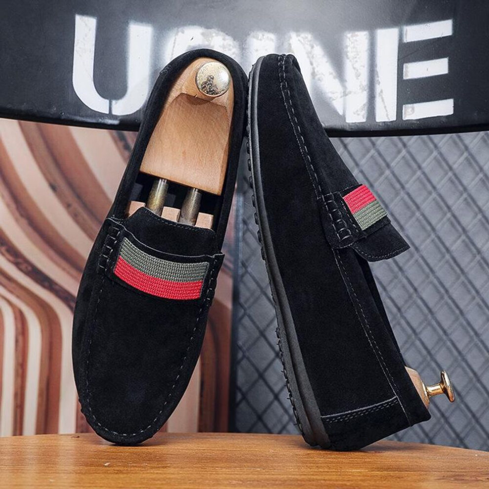 (black, 39) Men's Frosted Suede Slip-On Moccasins – British-Style Soft Sole Casual Shoes