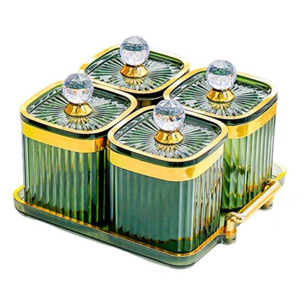 (green, 4Grid) Storage Jars with Airtight Lid Food Grade BPA Free Transparent Design Nuts Spice Sealed Jars Food Storage Containers