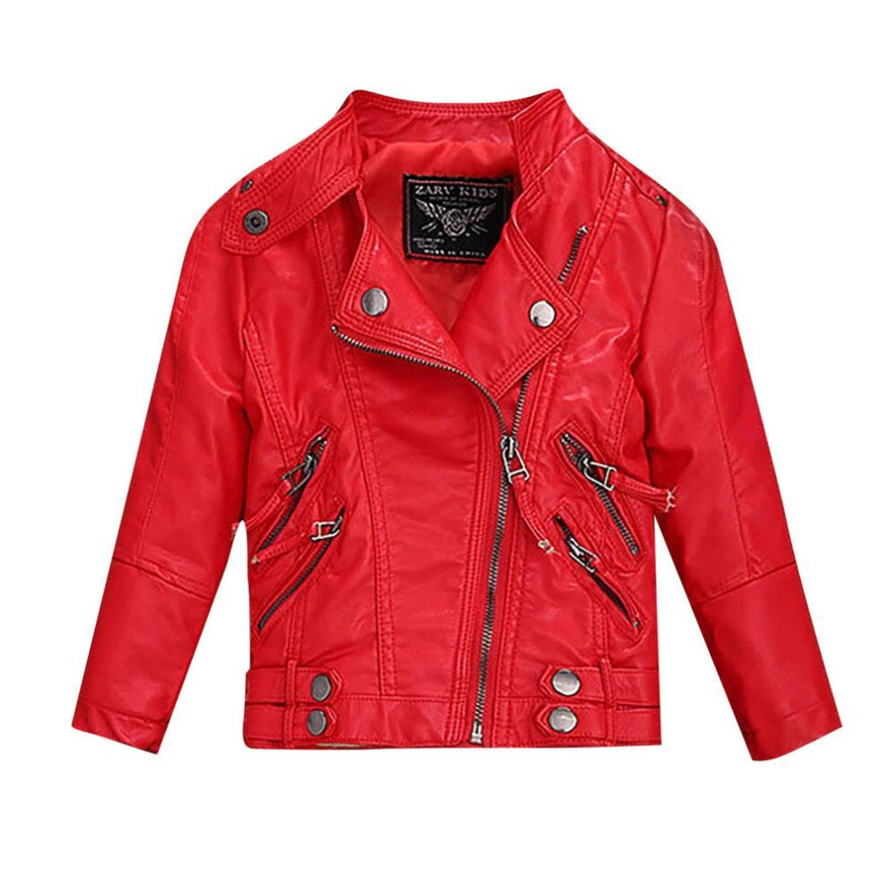 (red, 140) Children's Leather Jackets, Korean Style Boys' And Girls' Jackets, Stand Collar Children's Leather Jackets