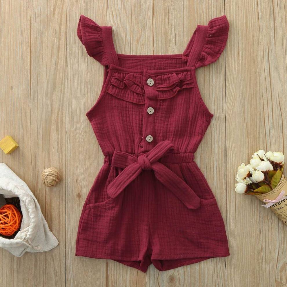 (red, 110) Infant Toddler Baby Kids Girl Boy Ruffle Bow Romper Jumpsuit Playsuit Outfits