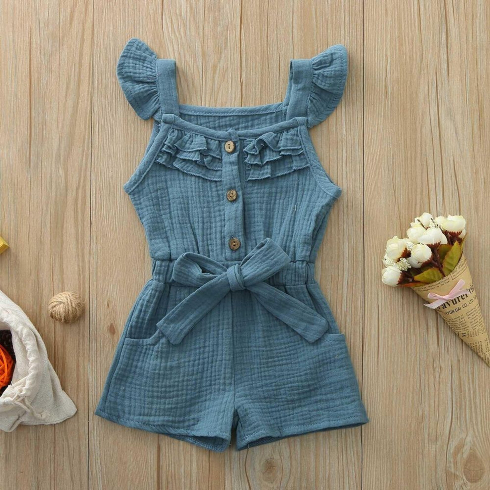 (blue, 90) Infant Toddler Baby Kids Girl Boy Ruffle Bow Romper Jumpsuit Playsuit Outfits