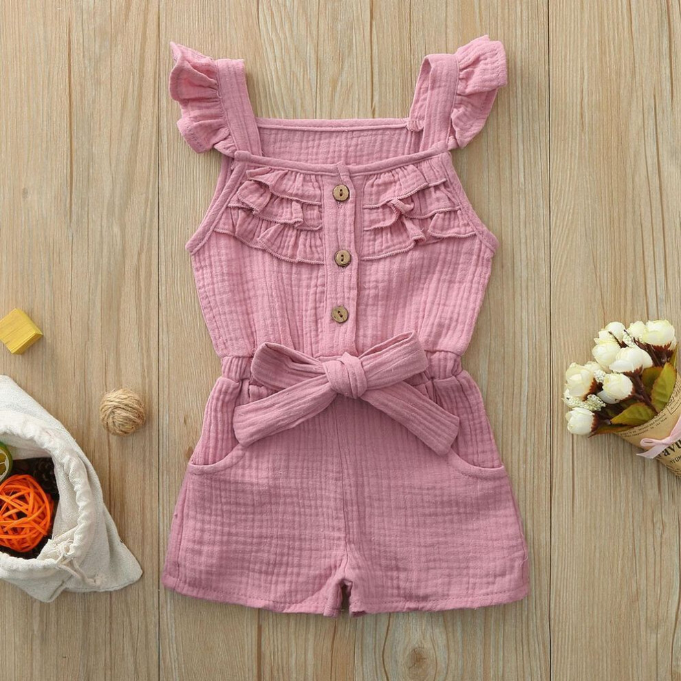(pink, 90) Infant Toddler Baby Kids Girl Boy Ruffle Bow Romper Jumpsuit Playsuit Outfits