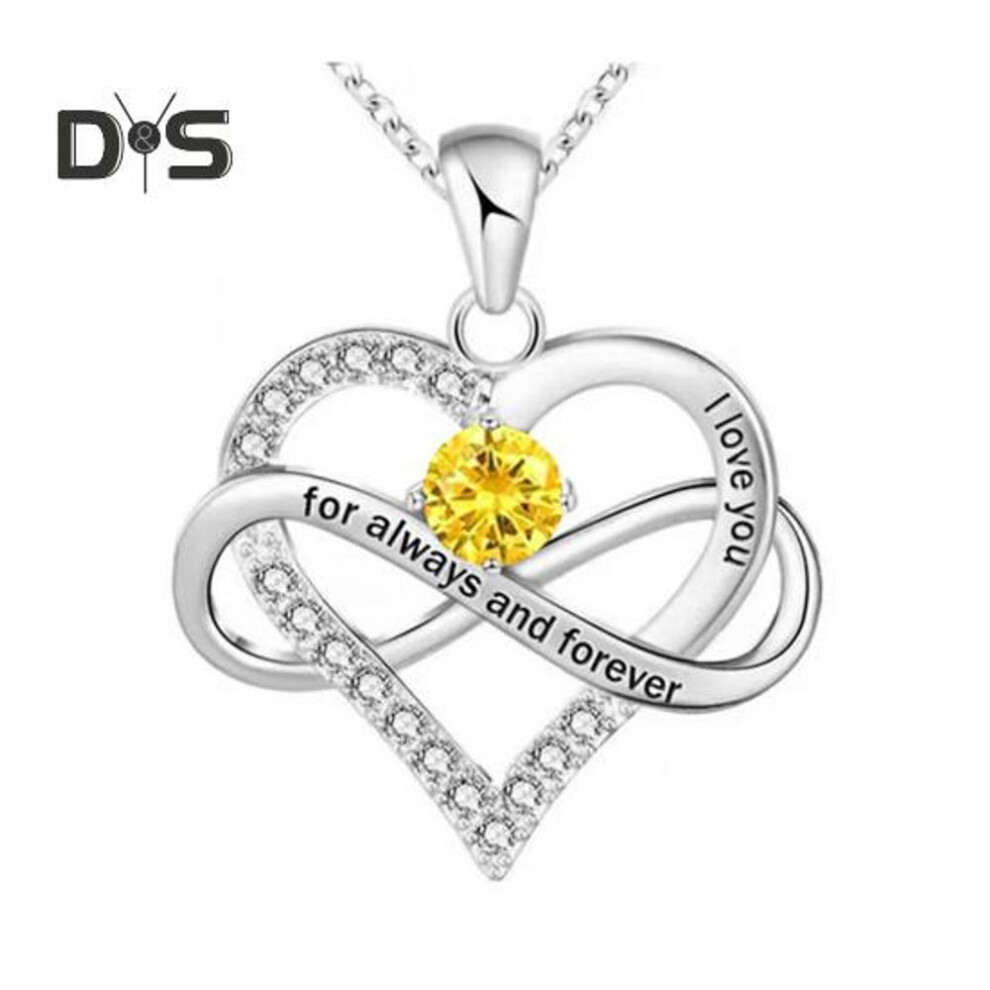 (yellow) Heart Necklace for Women Romantic I Love You Forever Cubic Zirconia Heart Pendant Necklace for Valentine's Day Anniversary Gift