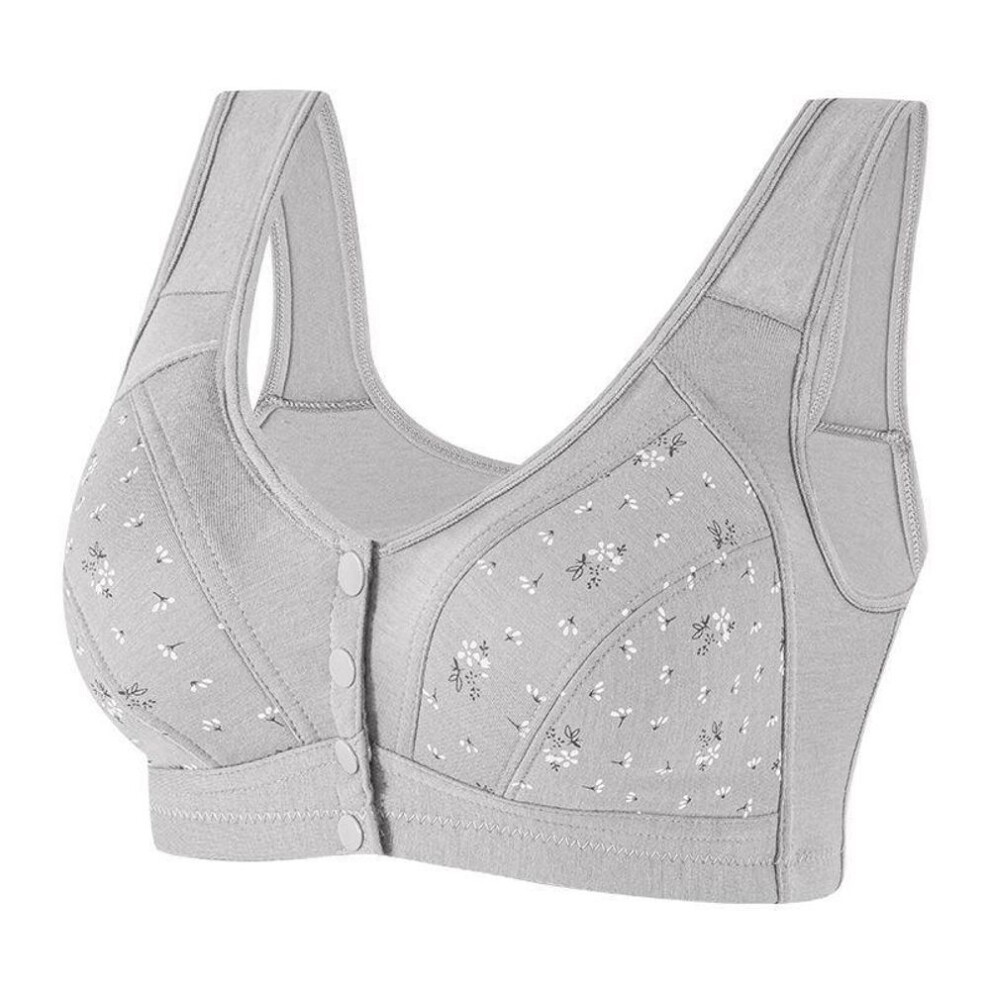 (silver gray, 44/100) 2024 Front Buckle Cotton Bras for Middle-Aged and Elderly Mothers - No Underwire, Vest Style, Supportive Fit