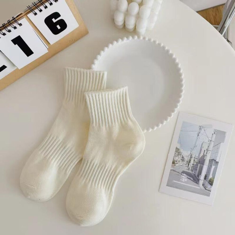 (off-white, One size) Summer Women's Solid Color Breathable Socks Anti-odor Sweat Summer Sports Socks