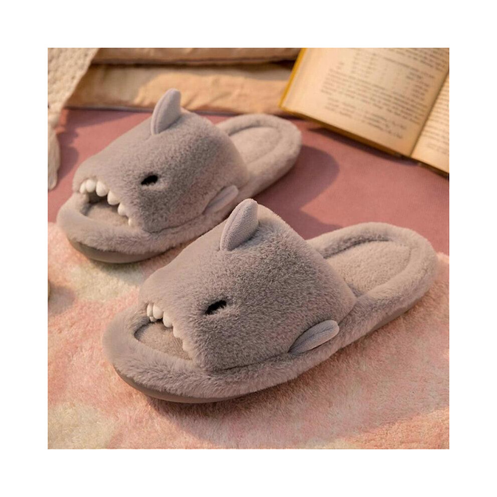 Winter Cute Shark Open-Toe Home Cotton Slippers Women Soft Plush Floor Indoor Couple Unisex44-45