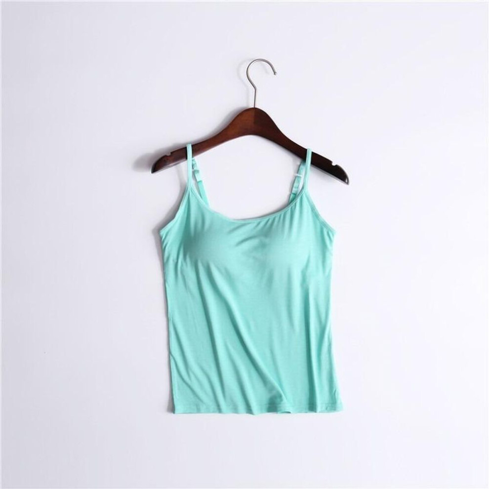 (M, light green) Women's Modal With Padded Camisole Tank Top Without Steel Ring Cups One Body Outwear Bottoming Underwear Yoga Sports T-shirt