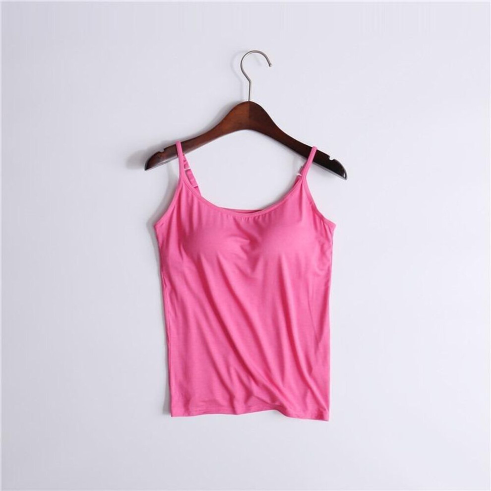 (XL, peach) Women's Modal with Padded Camisole Tank Top Without Steel Ring Cups One Body Outwear Bottoming Underwear Yoga Sports T-shirt