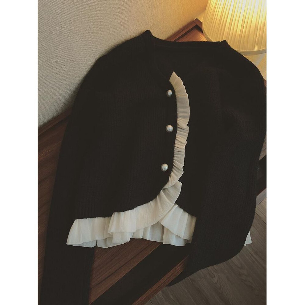 (One Size, black) 2024 Spring/autumn Women's Stylish Knitted Cardigan Jacket