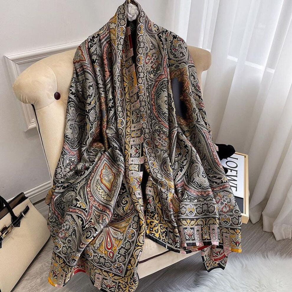 (grey) Autumn Printed Silk Scarf Winter Warm Scarves Female Long Shawl