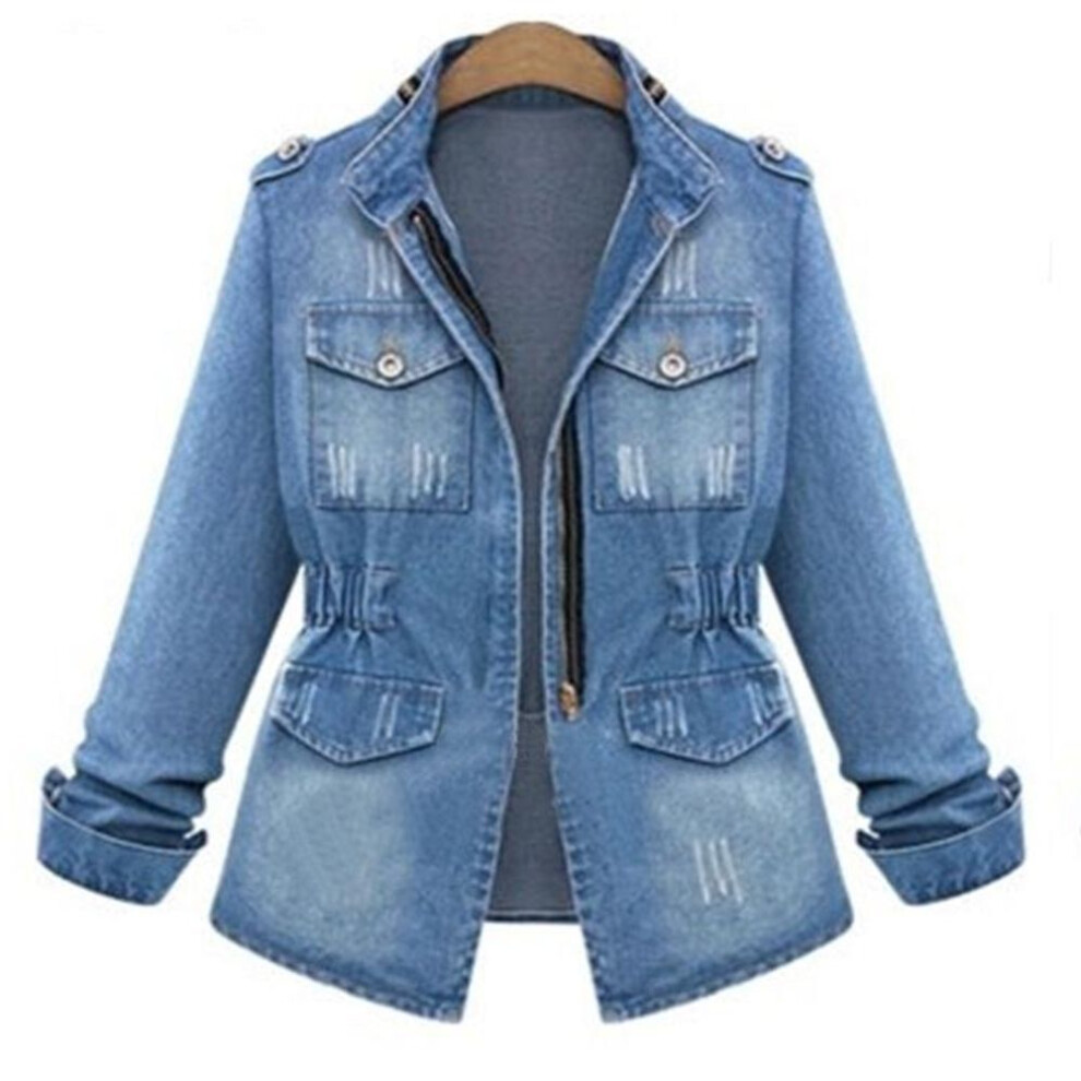 (blue, XL) 2024 Summer Women's Slim Fit Denim Jacket With Stand Collar