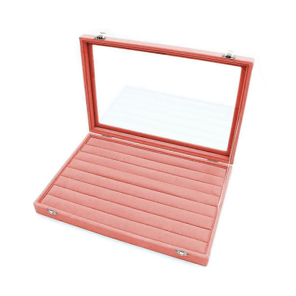 Ring Storage Box - Jewelry Box for Rings with Glass Lid In Ring Display Case with 2 Safety Locks 8 Columns for Jewelry, Rings