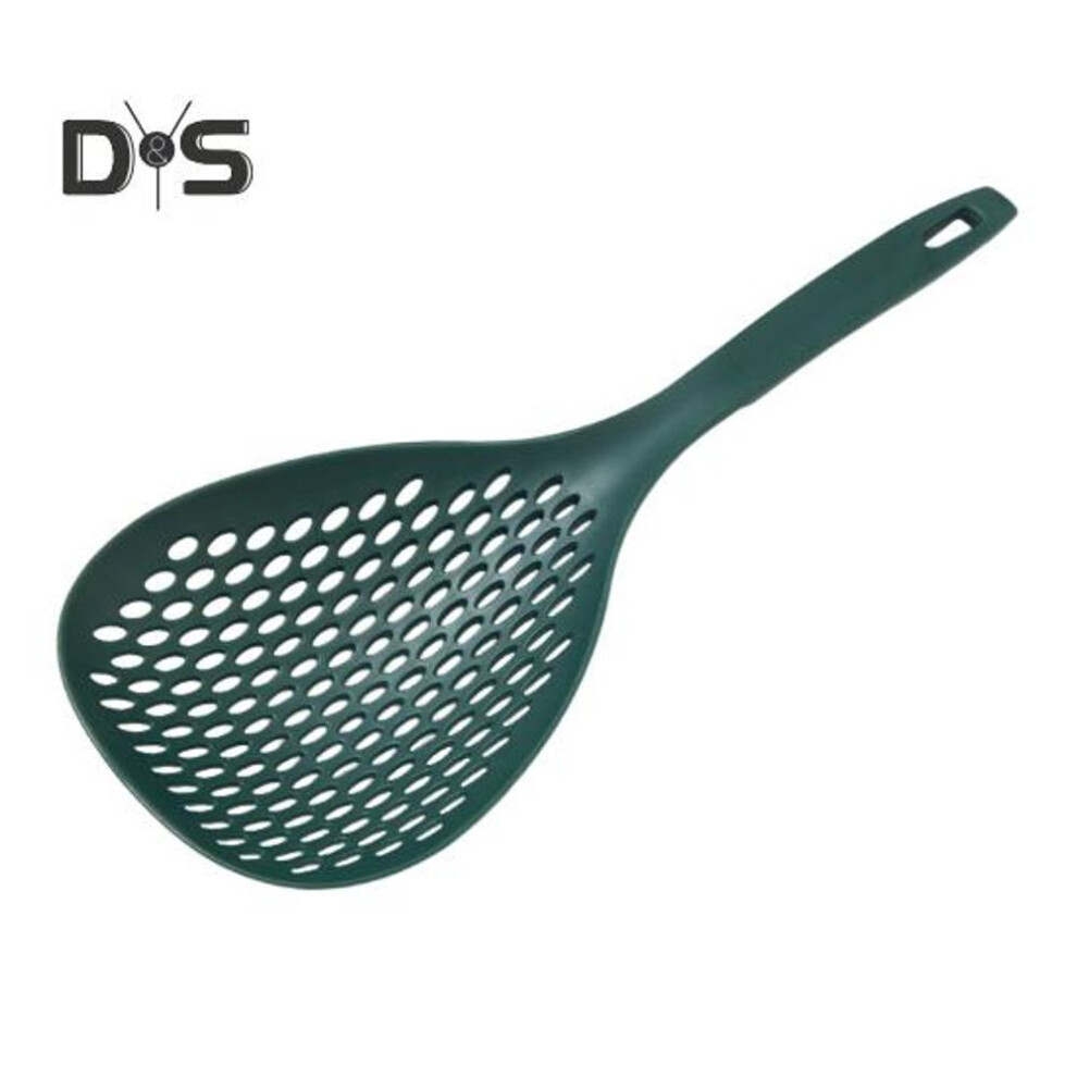 (dark green) Colander Spoon Strainer Slotted Spoon Plastic Noodle Scoop Long Handle Skimmer Spoon Pasta Strainer Spoon Food Grade Colander Filter Spoon Kitchen