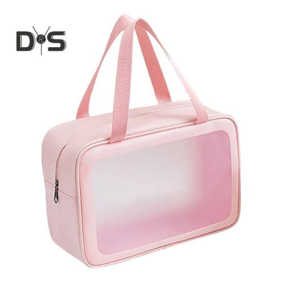 (pink, L) Clear Makeup Bag Travel Toiletry Bag with Handle Zipper Closure Large Capacity Waterproof Transparent Cosmetic Bag