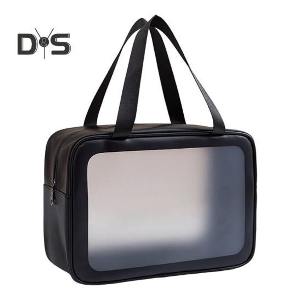 (black, L) Clear Makeup Bag Travel Toiletry Bag with Handle Zipper Closure Large Capacity Waterproof Transparent Cosmetic Bag