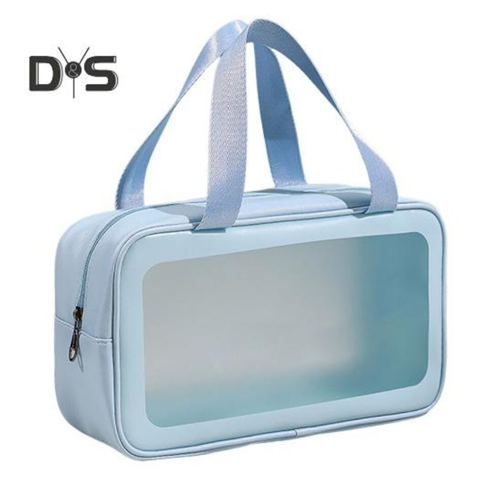 (, L) Clear Makeup Bag Travel Toiletry Bag With Handle Zipper Closure Large Capacity Waterproof Transparent Cosmetic Bag Blue