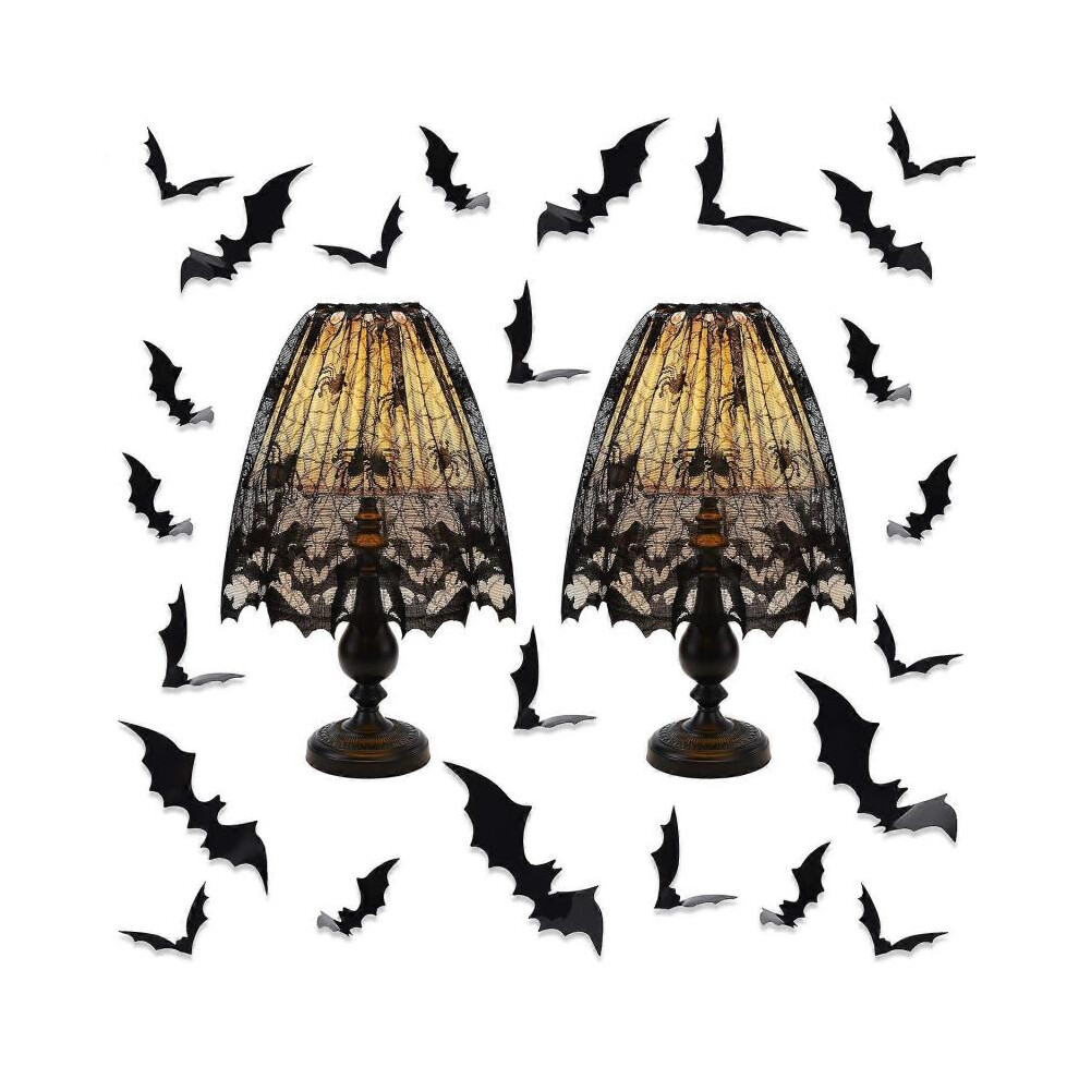 2 Pieces Halloween Lamp Shade Cover Lace Spider Web Lampshades Cover Topper Decoration Black