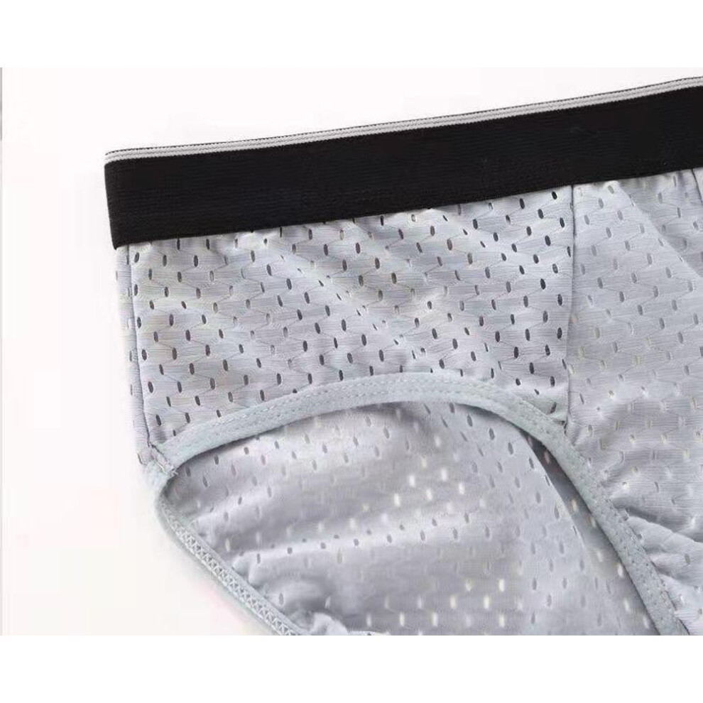 (grey, L) Men's Breathable Mesh Ice Silk Underwear with Cotton Inner Crotch