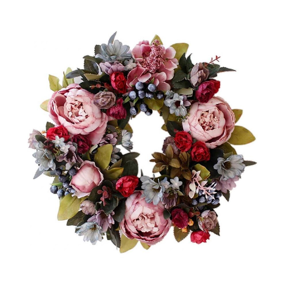 Door wreaths, artificial peony and hydrangea flower wreath for spring and summer, all-season decoration