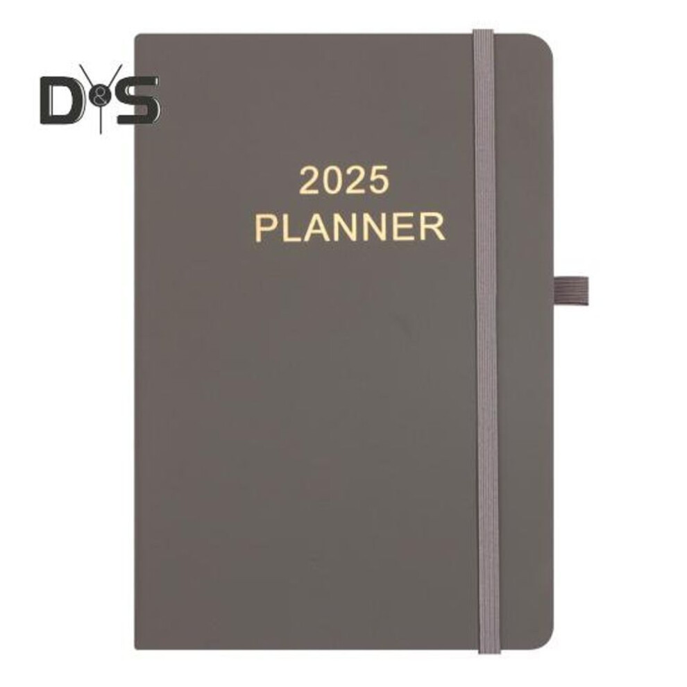 (grey) 2025 Agenda Planner With Pen Holder Faux Leather Cover Planner Monthly Weekly Layouts Schedule Book Office School Daily Organizer