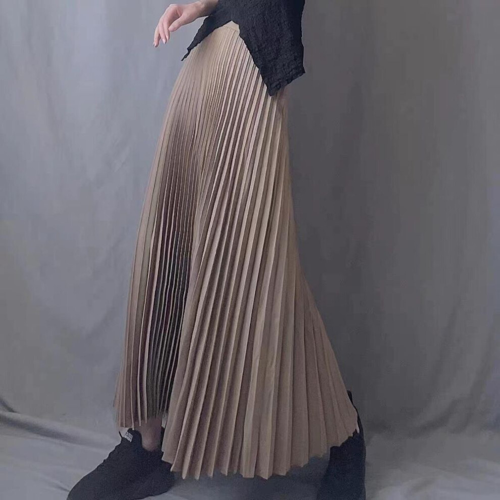 (One size, coffee) Dx~~ New Drape Pleated Skirt Long Skirt Women's Early Spring New High-waisted Draped Skirt Spring And Autumn Color Skirt