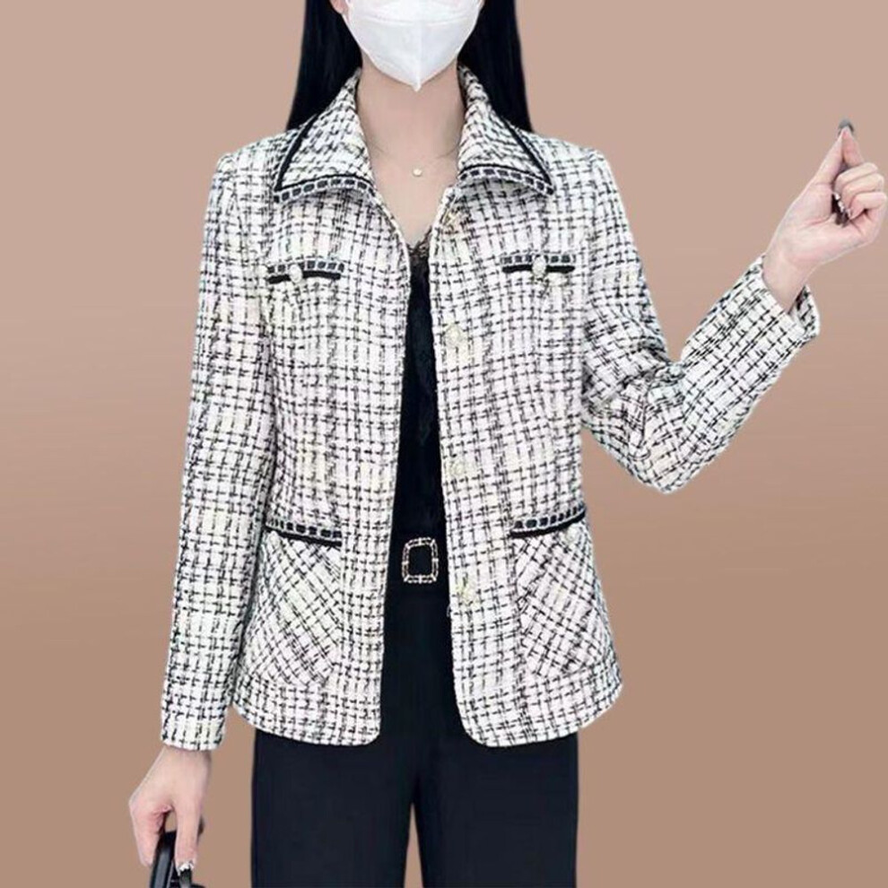 (white, 5XL (150-165 jin)) Women's 2023 Spring/autumn French-style Short Plaid Jacquard Jacket