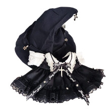 niannyyhouse 7,8 tommer/20 cm Plys dukket?j hat + kjole 2-delt s?t sort magisk hat mesh blondekjole
