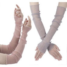 2 Pairs Women's Long Ultra-Thin Lace Gloves Sun UV Protection, Cooling Mesh Tulle Sunscreen Sleeves