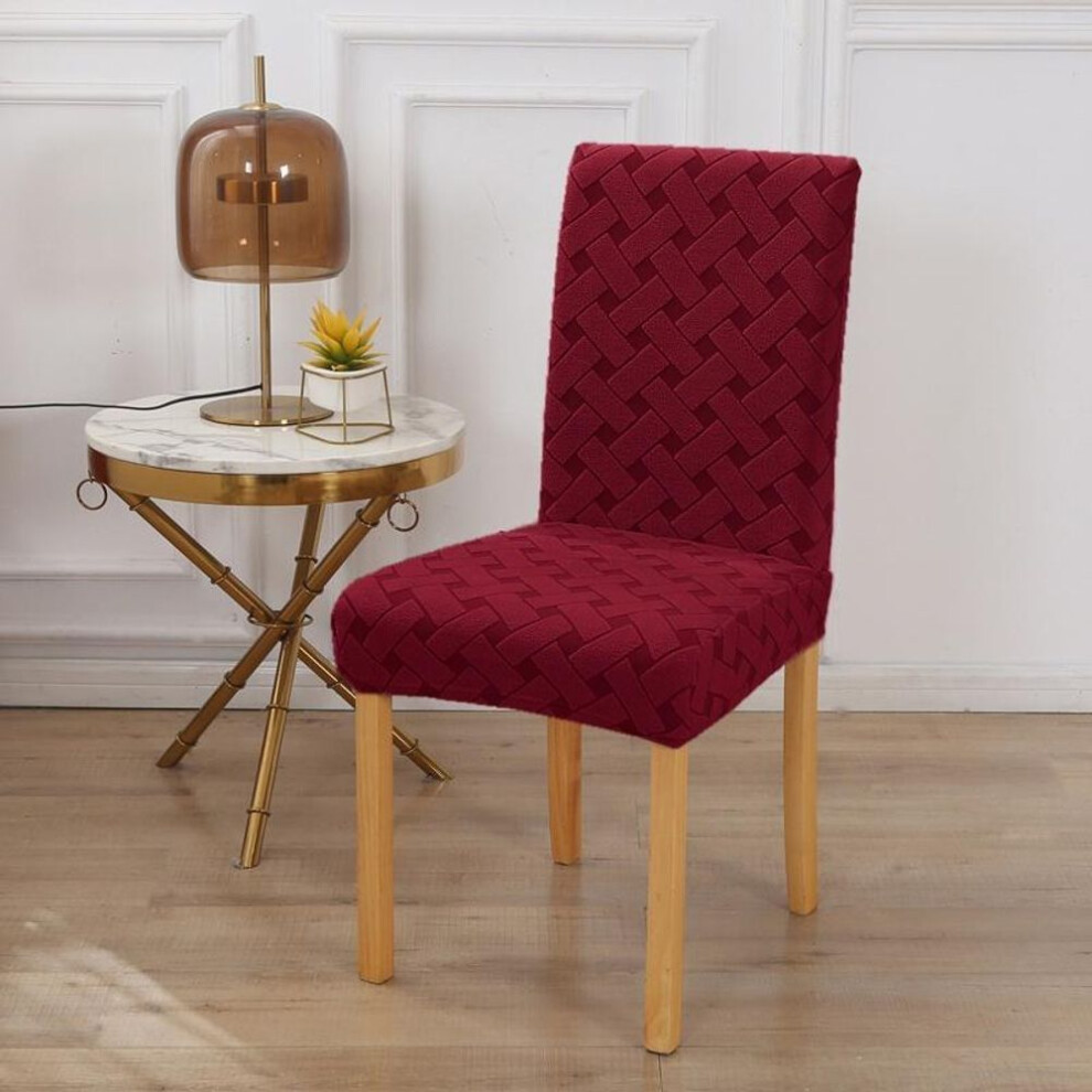 (red) 1 Pcs Thick Elastic Chair Seat Cover With Cross Jacquard Polyester Chair Cover Suitable For Hotel Banquet Restaurants