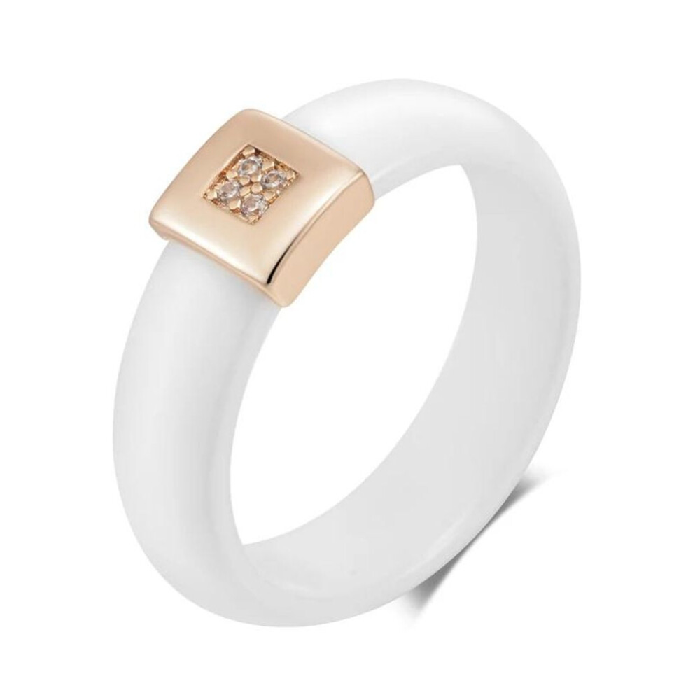 (white, 9) Ceramic Ring Bands Golden Square Zircon Rings For Women Personality Party Jewelry White Ceramic Rings Wedding Accessories