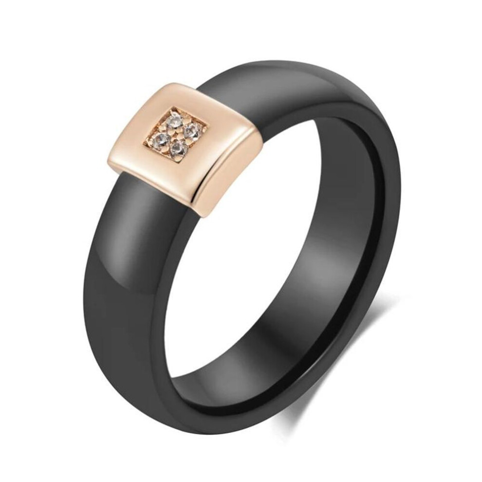 (black, 9) Ceramic Ring Bands Golden Square Zircon Rings For Women Personality Party Jewelry White Ceramic Rings Wedding Accessories