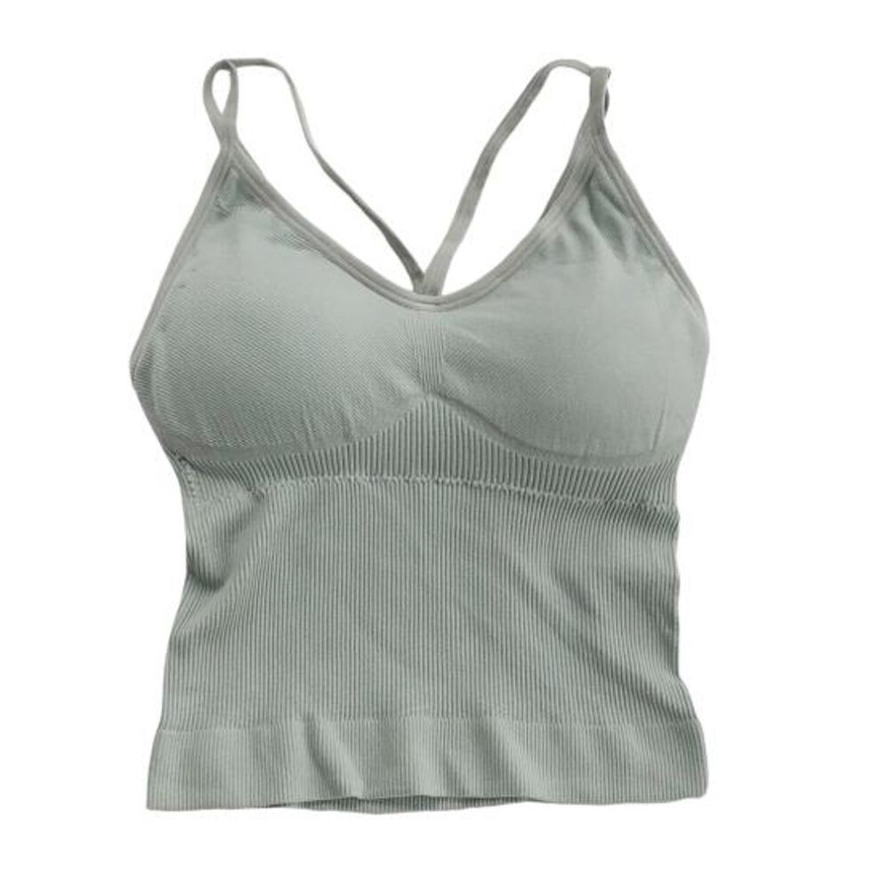 (green) Women Vest Seamless Padded Slim Fit Solid Color Backless Elastic Summer Camis Tank Top Lady Bottoming Inner Outer Wear Bra Top