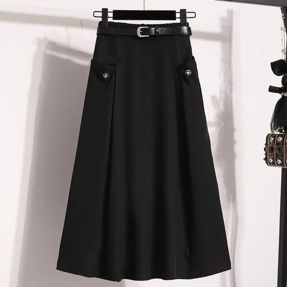 (4XL, black) Dimanaf 2025 Spring Women New Skirts Vintage Loose Elastic Waist Pleated Elegant Long Skirts Plus Size