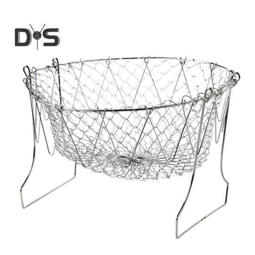 Folding Salad Basket Stainless Steel Kitchen Fried Food Strainer Rust-Proof Oil Filter Basket for Fruits French Fries Vegetables