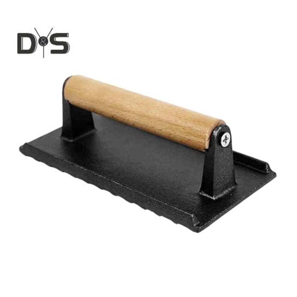 (as the picture, Square) Meat Press For Grilling Round Cast Iron Bacon Press Rectangle Burger Press With Wooden Handle With Wooden Handle